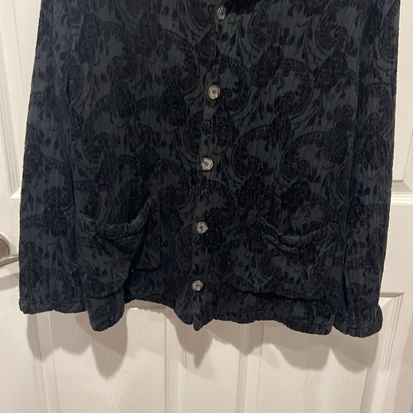 CP shades black Sausalito button down shirt jacket floral velvet textured large - Picture 4 of 8
